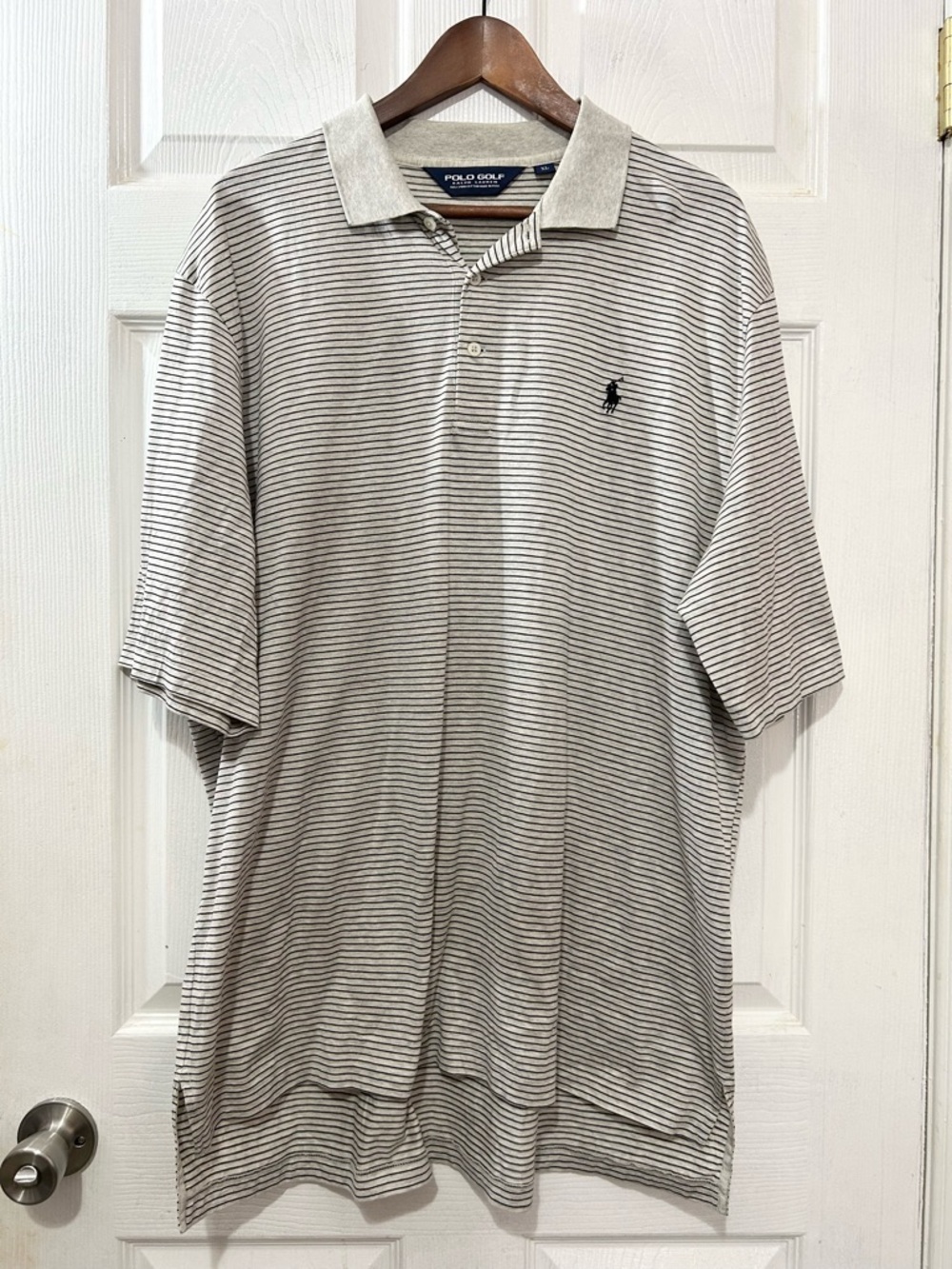 Polo Golf Ralph Lauren Pima Cotton Striped Polo Shirt XL Gray Bighorn Golf
